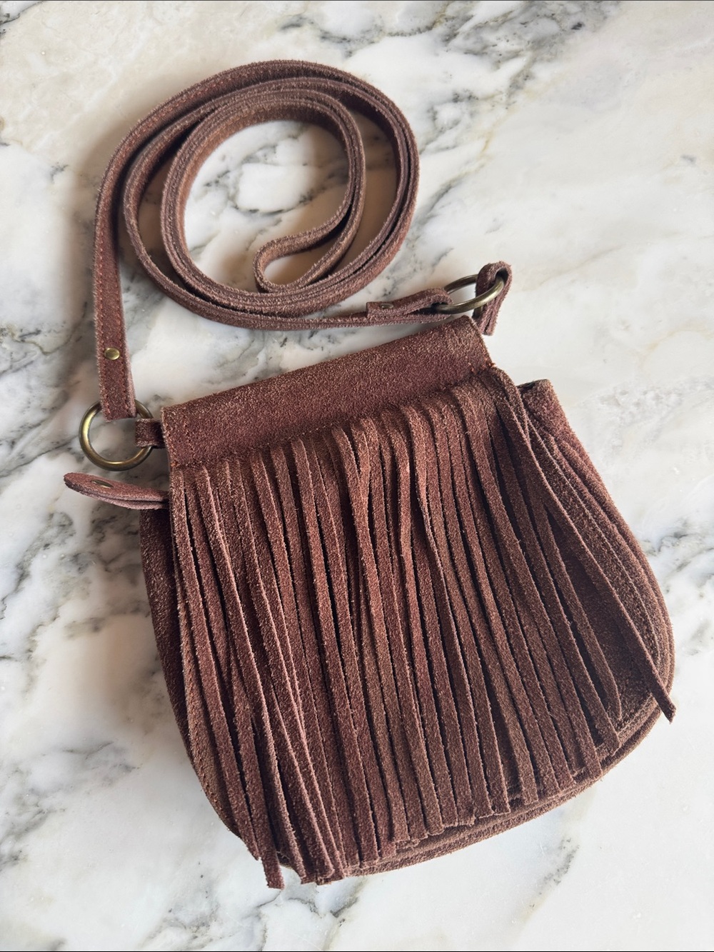 Steven by Steve Madden Brown Suede Fringe Crossbody Mini Bag Purse